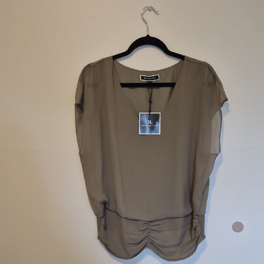Milano Olive Green V-Neck Chiffon Blouse